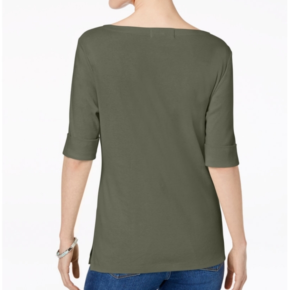 New Karen Scott Olive Petite Elbow Sleeve Top - Picture 2 of 6